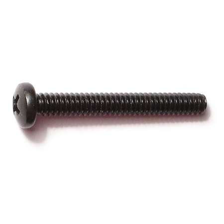 #10-24 X 1-1/2 In Phillips Pan Machine Screw, Black Oxide Steel, 15 PK